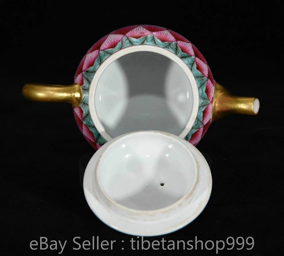 6.4" Old Chinese Qianlong Marked Enamel Porcelain Lotus-Petal Pattern Teapot