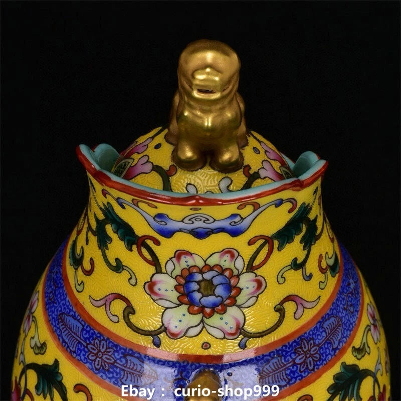 8" Qianlong Enamel Colour Porcelain Gilt Flower Beast Head Wine Tea Pot Flagon