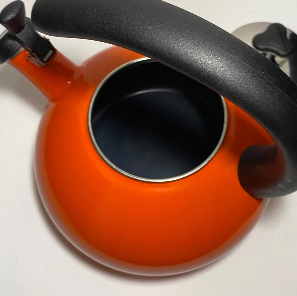 Rachael Ray Orange Enamel Whistling Tea Kettle 1.5 Quart Large Top Handle