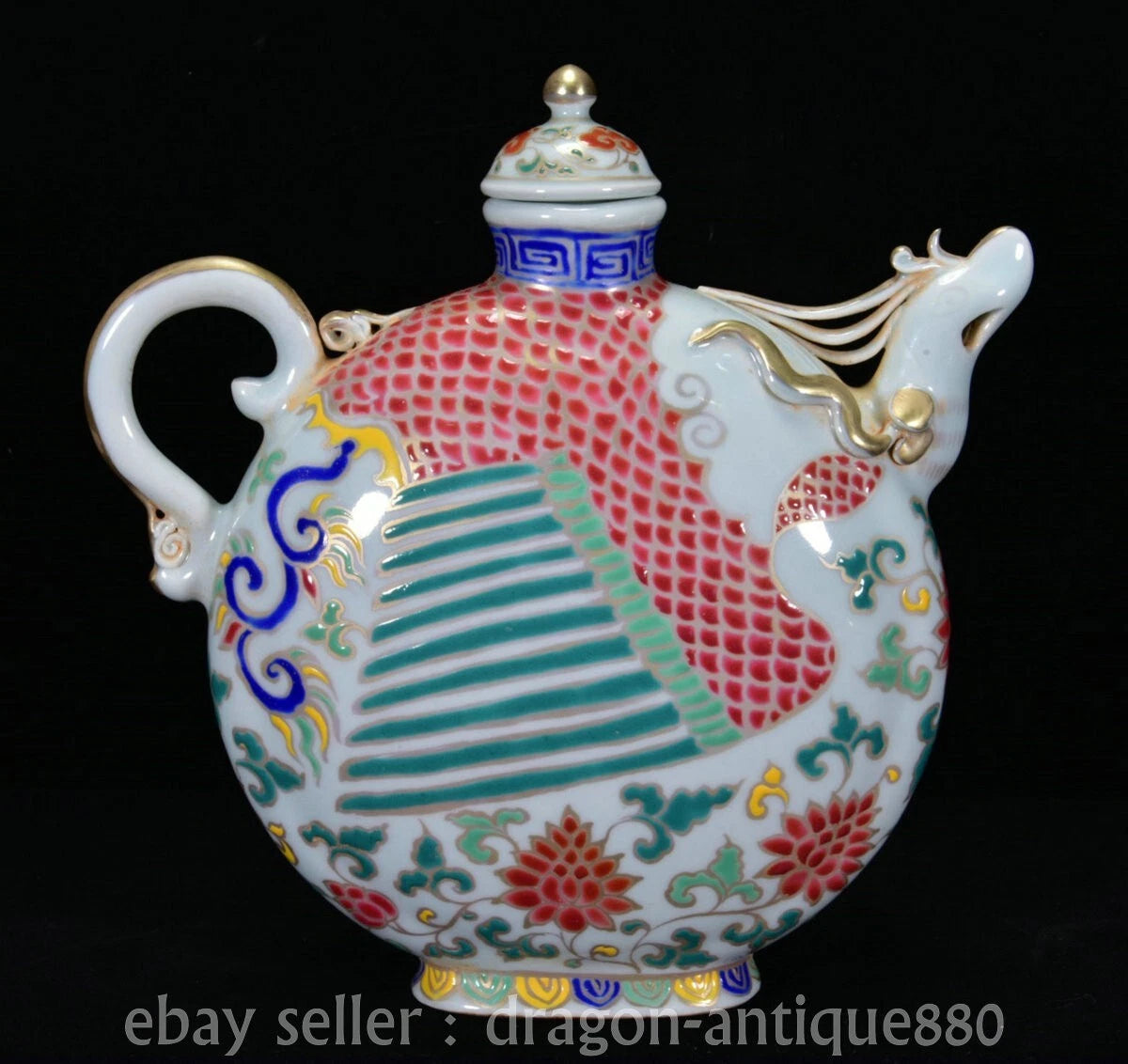 8.8" Old China Dynasty Colour Enamel porcelain Fengshui Phoenix Teapot Pot