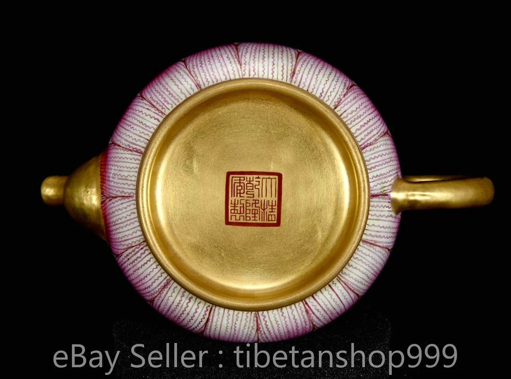 6.4" Old Chinese Qianlong Marked Enamel Porcelain Lotus-Petal Pattern Teapot