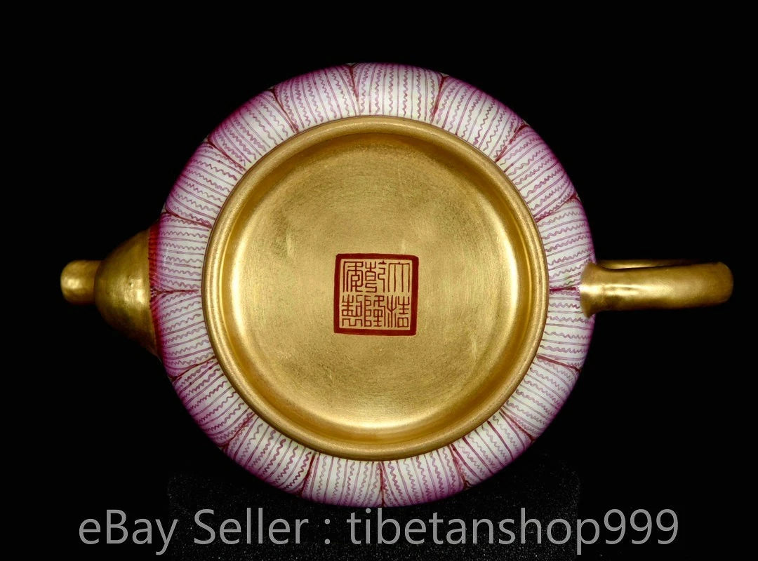 6.4" Old Chinese Qianlong Marked Enamel Porcelain Lotus-Petal Pattern Teapot