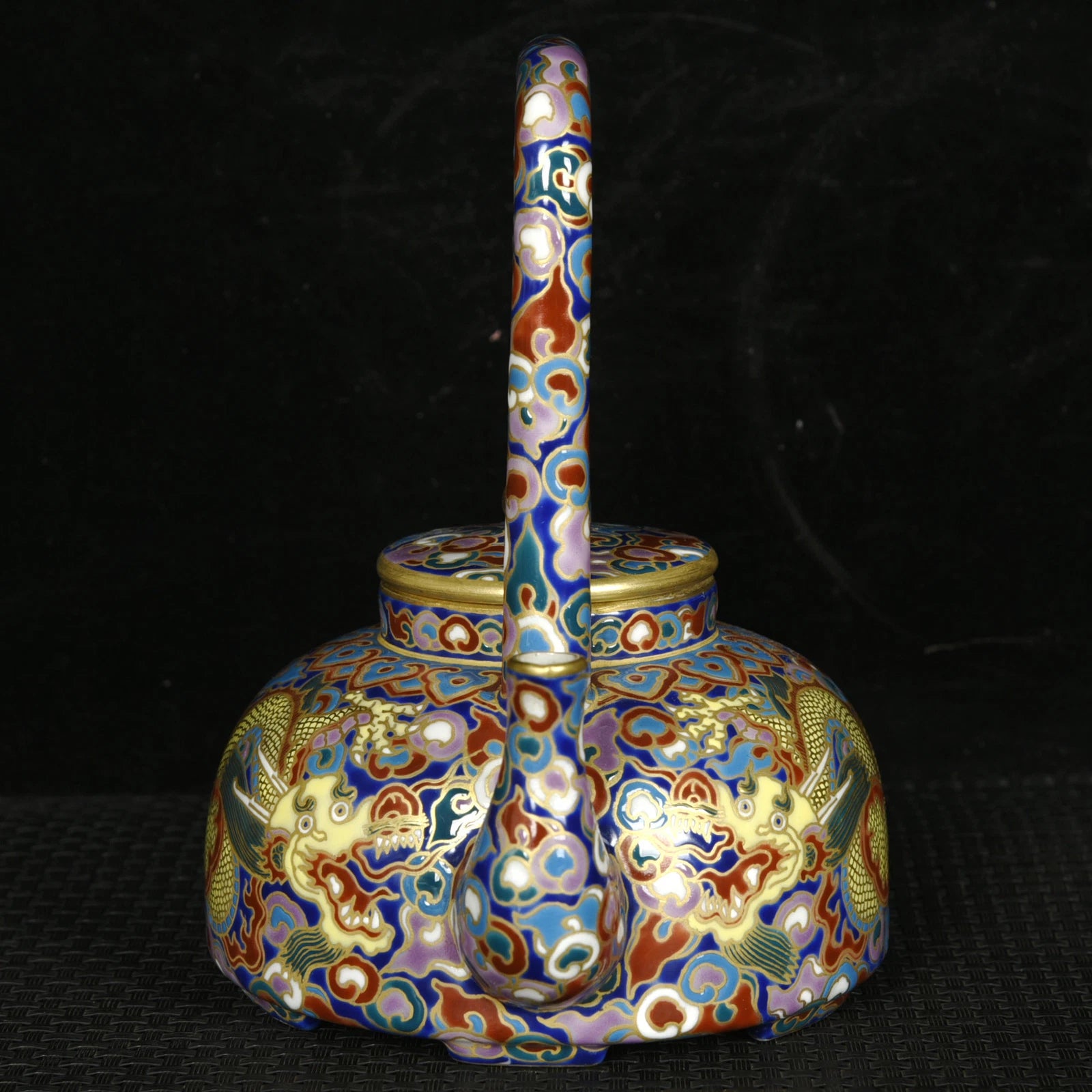 5.5" Old dynasty Porcelain qianlong mark colour enamels gilt cloud Dragon Teapot