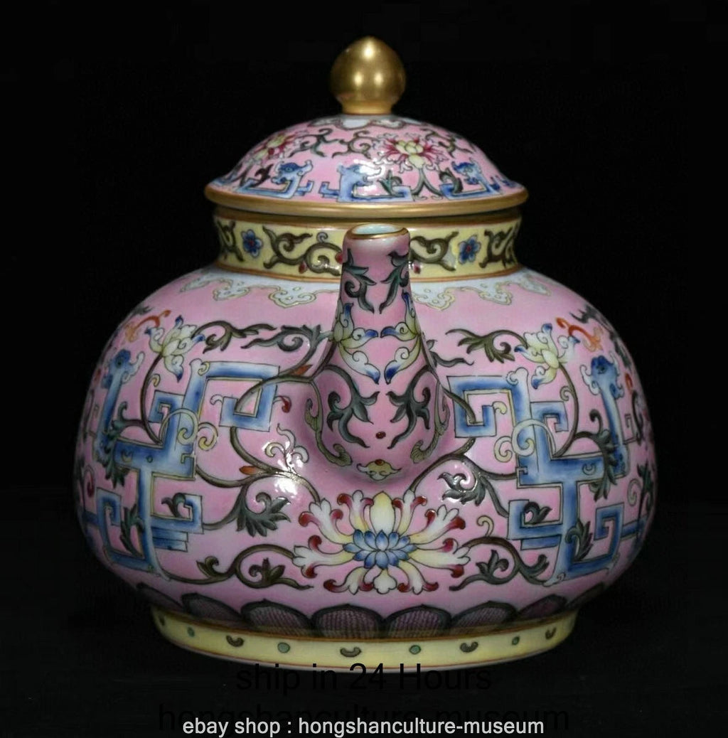 7.2" Qing Qianlong Marked Enamel Colour Porcelain Flower Wine Tea Pot Flagon