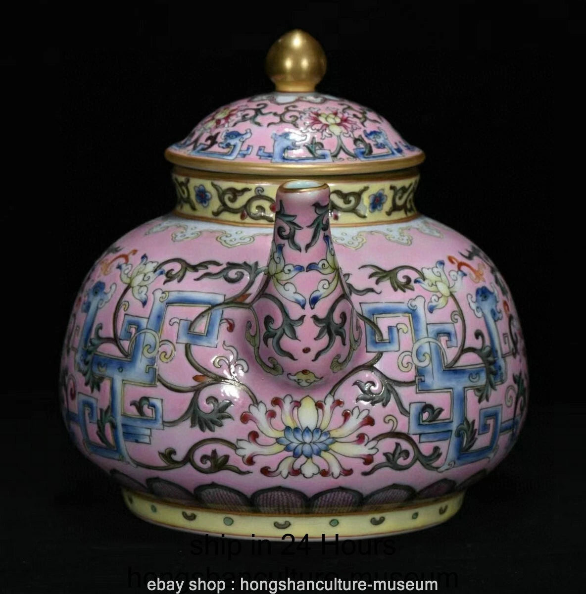 7.2" Qing Qianlong Marked Enamel Colour Porcelain Flower Wine Tea Pot Flagon