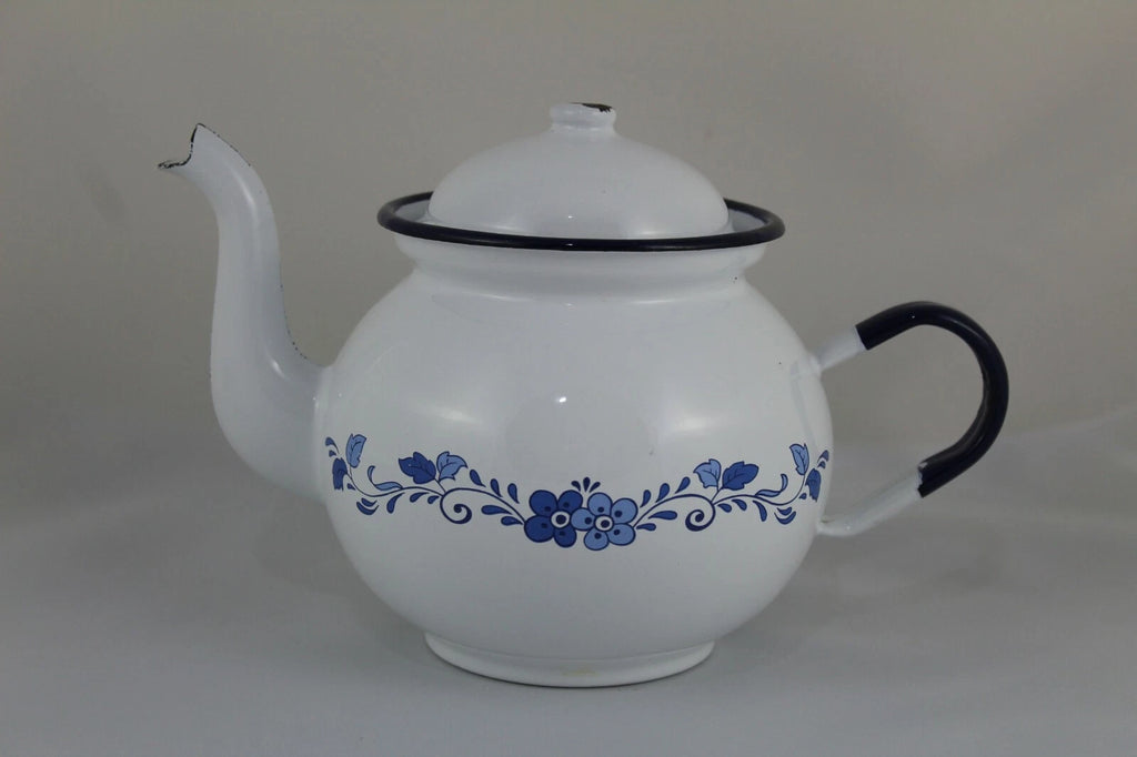 Antique Teapot Of Metal Enamel or Porcelain Metallic, Shabby Chic - Years 50-60