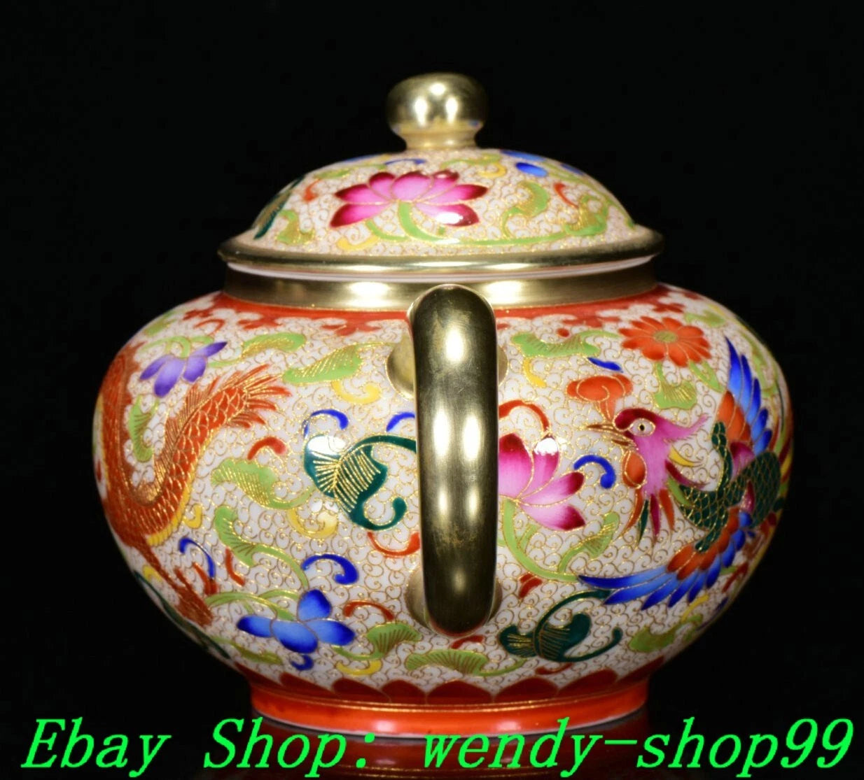 6" YongZheng Colour Enamel Porcelain Gilt Dragon Phoenix Wine Tea Pot Flagon