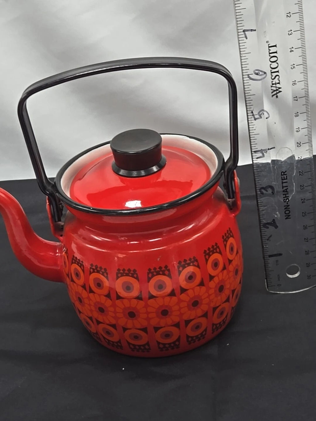 Vintage MCM Finel Kaj Franck Red Enamel Coffee Teapot Finland Retro Cast Iron