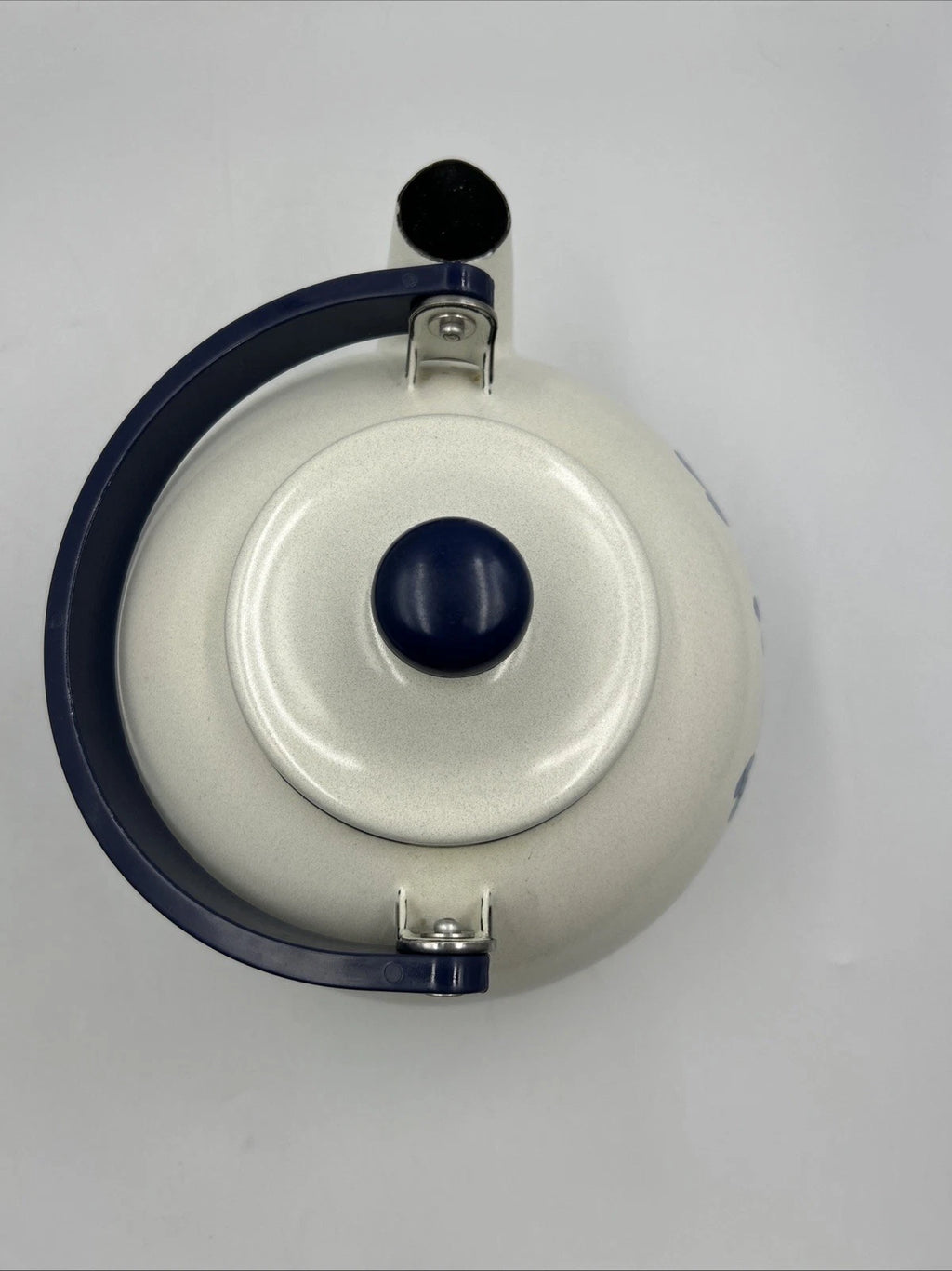 Vintage Pfaltzgraff Yorktowne Porcelain Enamel Tea Kettle with Blue Metal Handle