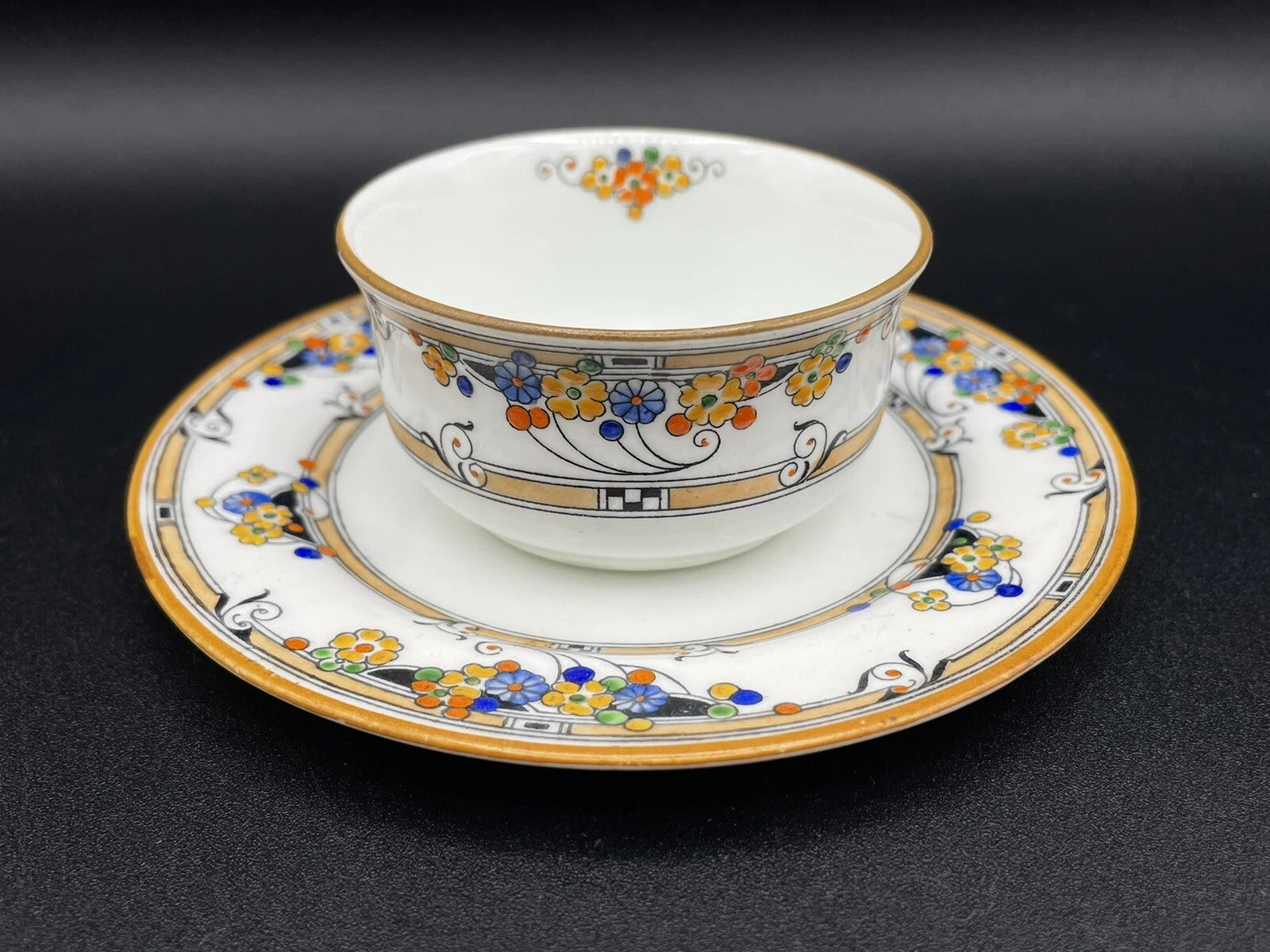 ROYAL DOULTON 1920s Art Deco Tea Set Floral Flowers Hand Painted Enameled