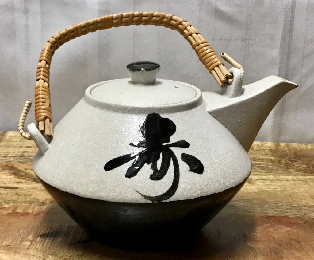 Vintage Made in Japan Teapot Enamel And Hand Painted Japanese Symbols