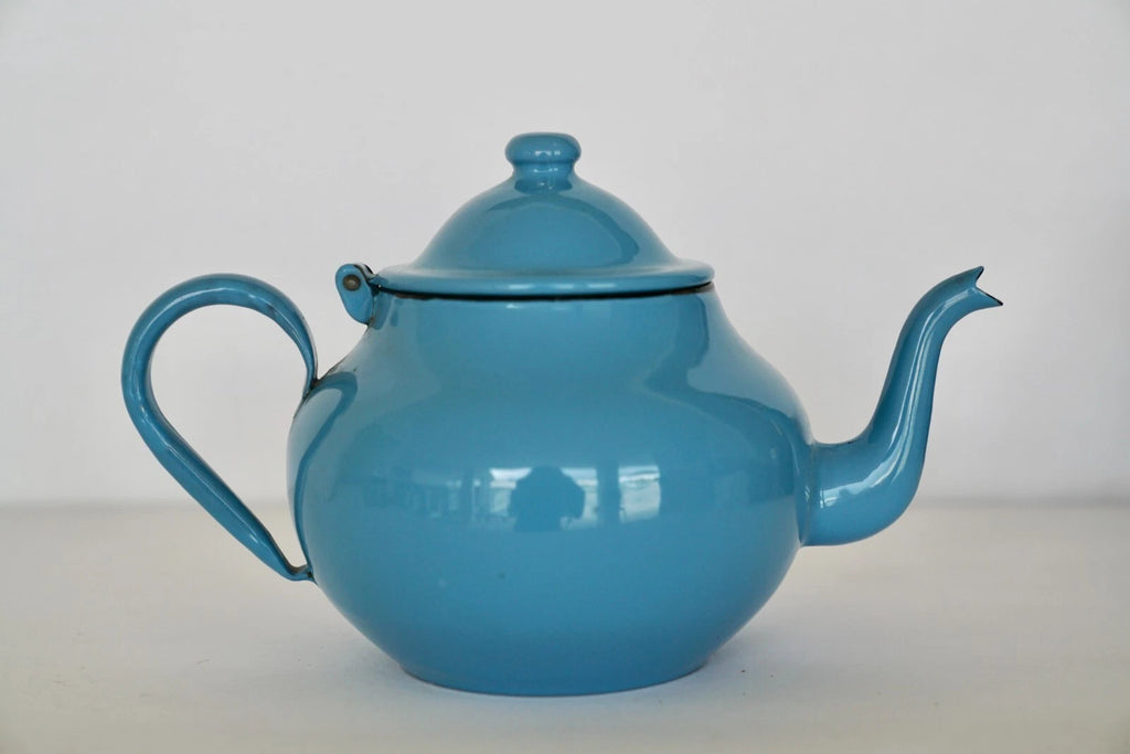 RARE Vintage Blue Enamel Ware Teapot Hinged Lid 6" H made in Yugoslavia