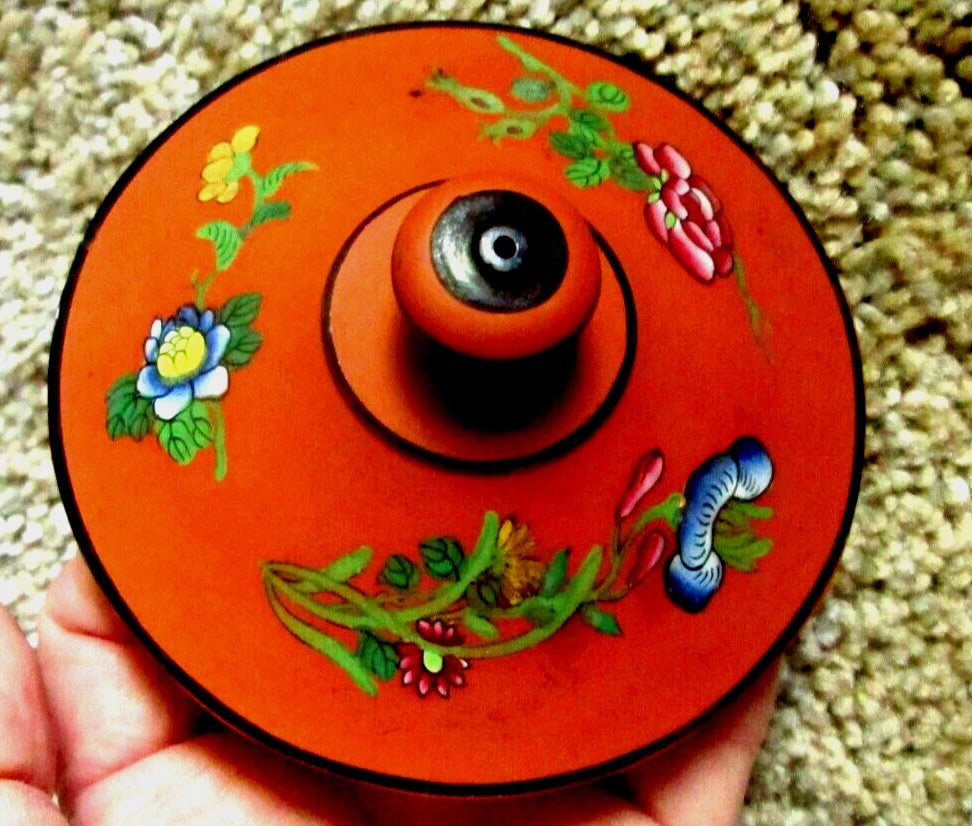 RARE Antique Wedgwood Pottery Enamel Rosso Antico Chinoiserie Teapot w Lid