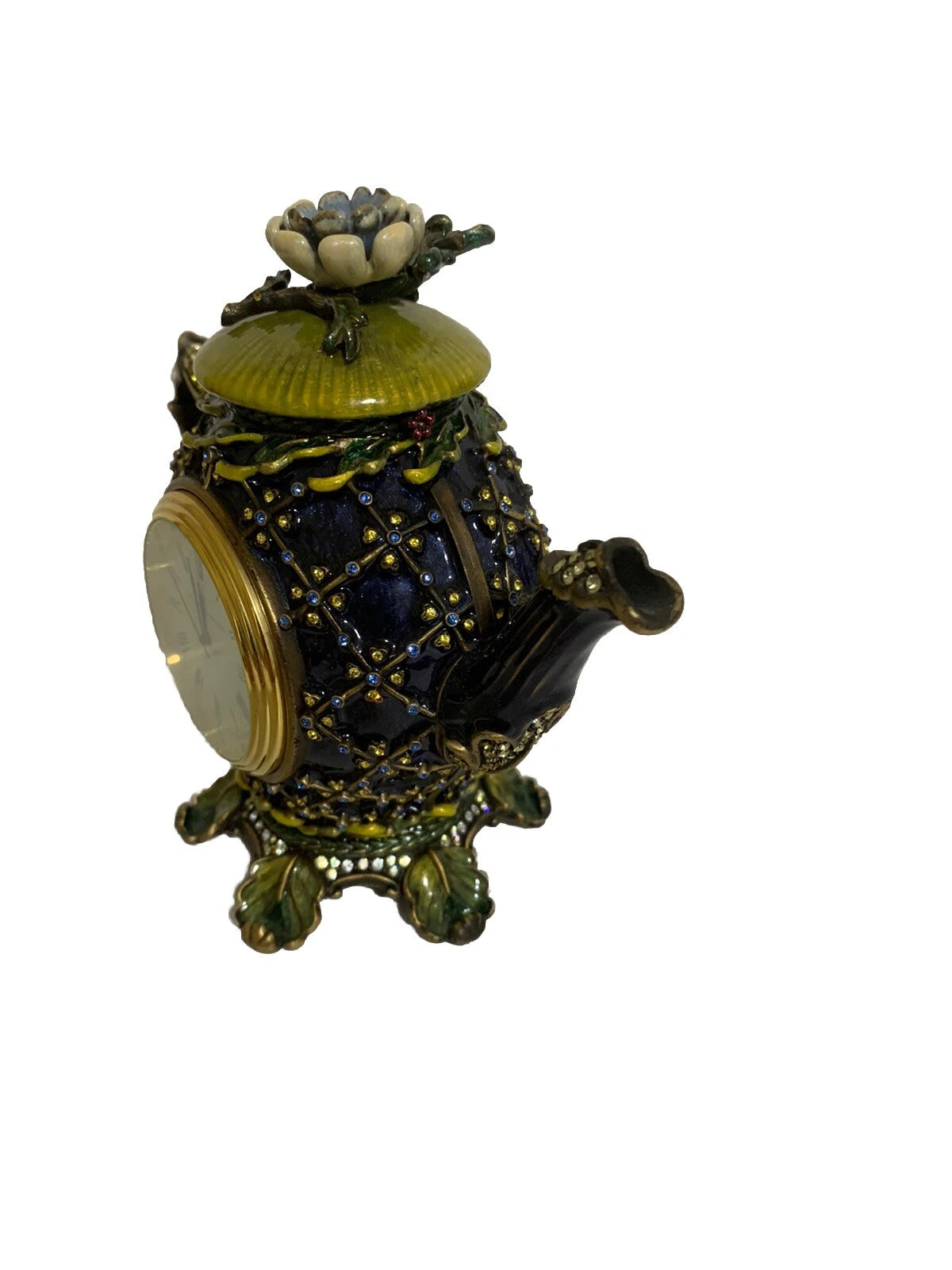 Jay Strongwater Enamel & Swarovski Crystals Lewis Carroll Inspired Teapot Clock