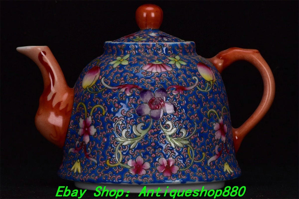 5.9''Qing Qinalong Marked Enamel Colour Porcelain Peach Wine Tea Pot Flagon