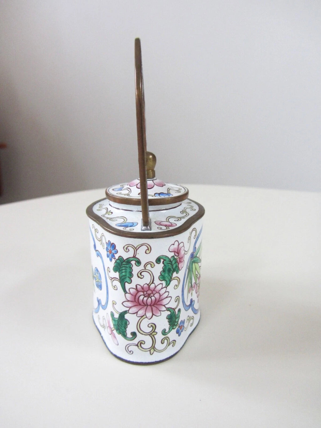 Kelvin Chen Enamel Miniature Teapot No. 868 Floral Roses Tall Handle