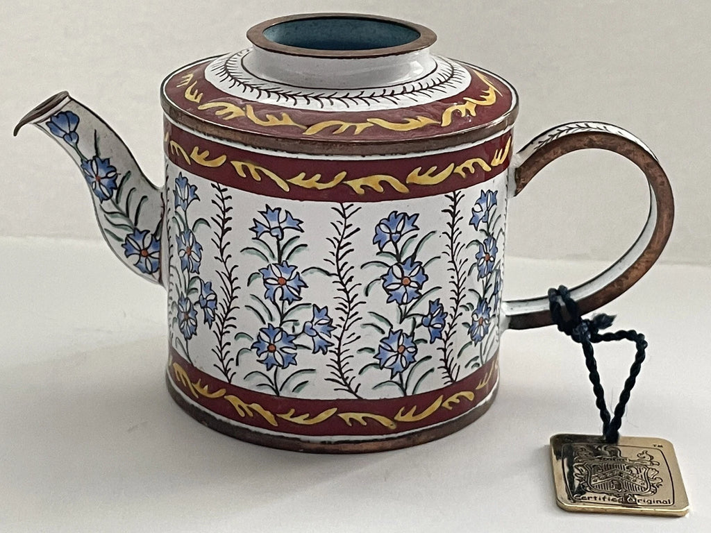 Enamel Mini Copper Hand Painted Teapot NO LIDS Miniature LOT OF 2 Vintage