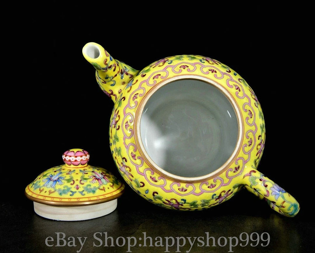 6.8" Old China Yongzheng Marked Enamel Porcelain Entwined Flower Pattern Teapot