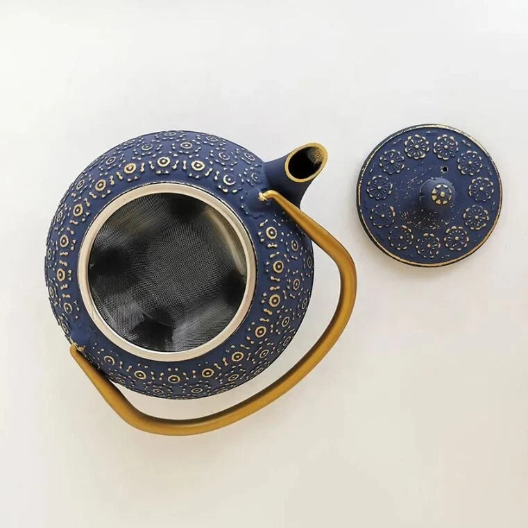 Pretty Japanese style cast iron teapot 1L capacity with tea strainer and enamel