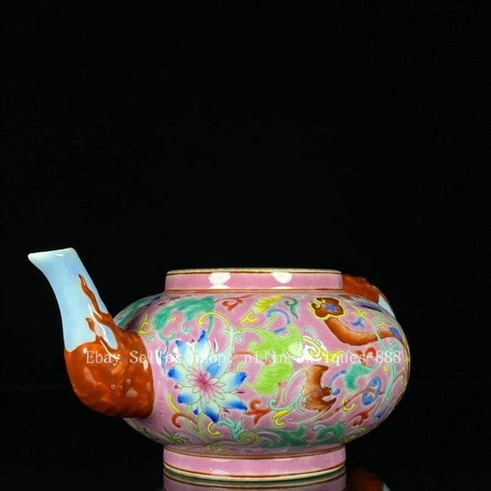 7'' Yongzheng Marked Colour Enamel Porcelain Flower Pattern Wine Tea Pot Flagon
