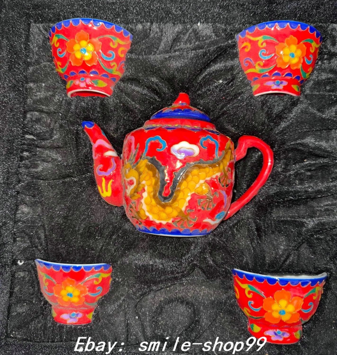 4.5" Qianlong Enamel Colour Porcelain Dragon Phoenix Beast Tea Pot Cup Set