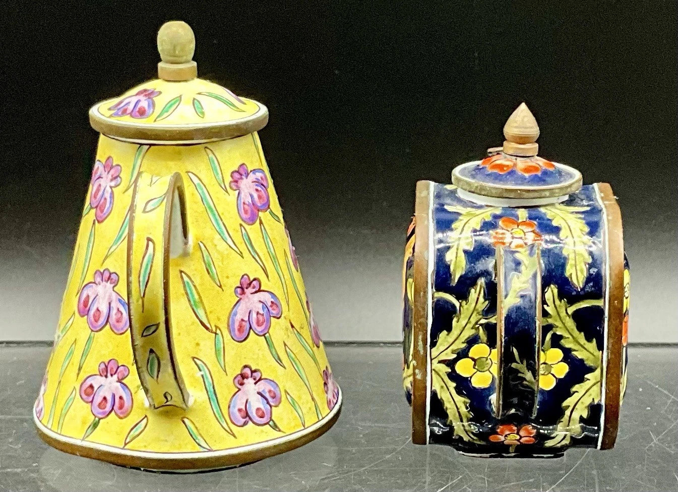 Vintage Enameled Cooper Mini Teapots (2)