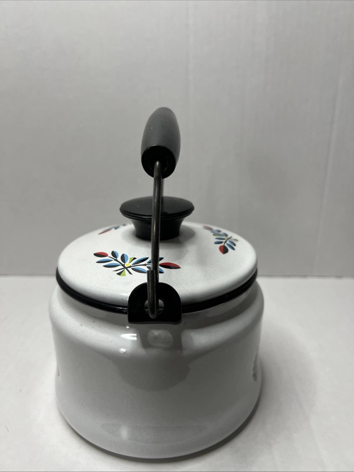 Swedish Berggren Enamel Kettle Teapot Scandinavian Folk Art Fruit W Lid Handle