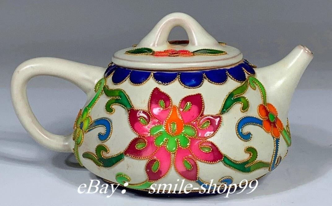 5.1"Song Dynasty Ru Kiln Enamel Colour Porcelain Gilt Flower Wine Tea Pot Flagon