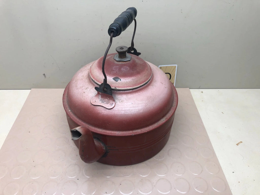 Vintage Enamelware? Tea Kettle Teapot with Wooden Handle