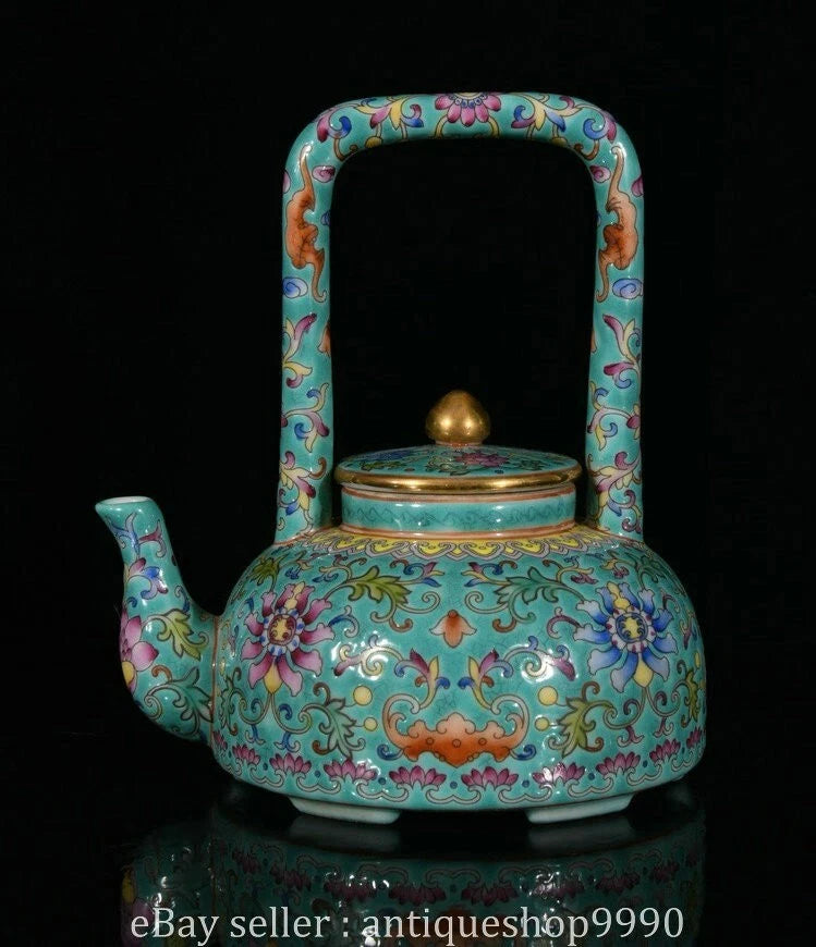 5.4" Qing Yongzheng Marked Enamel Colour Porcelain Flower Wine Tea Pot Flagon