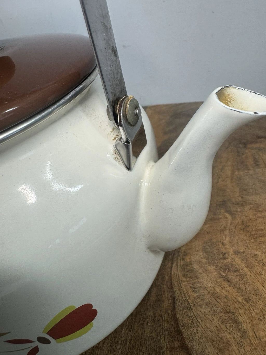 Hall Autumn Leaf Jewel Tea Enamel Metal Wood Handle Teapot Tea Kettle Rare