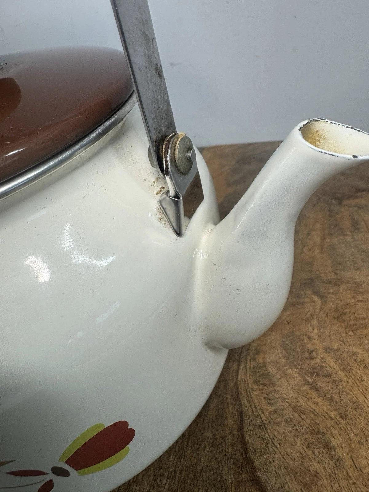 Hall Autumn Leaf Jewel Tea Enamel Metal Wood Handle Teapot Tea Kettle Rare