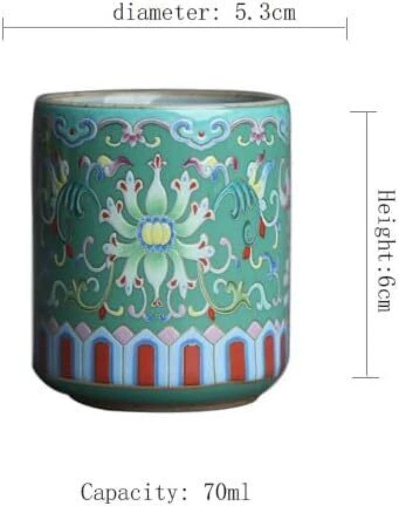 4pcs Enamel Pastel Rolling Porcelain Straight Mouth Teacup Retro Pottery Gift