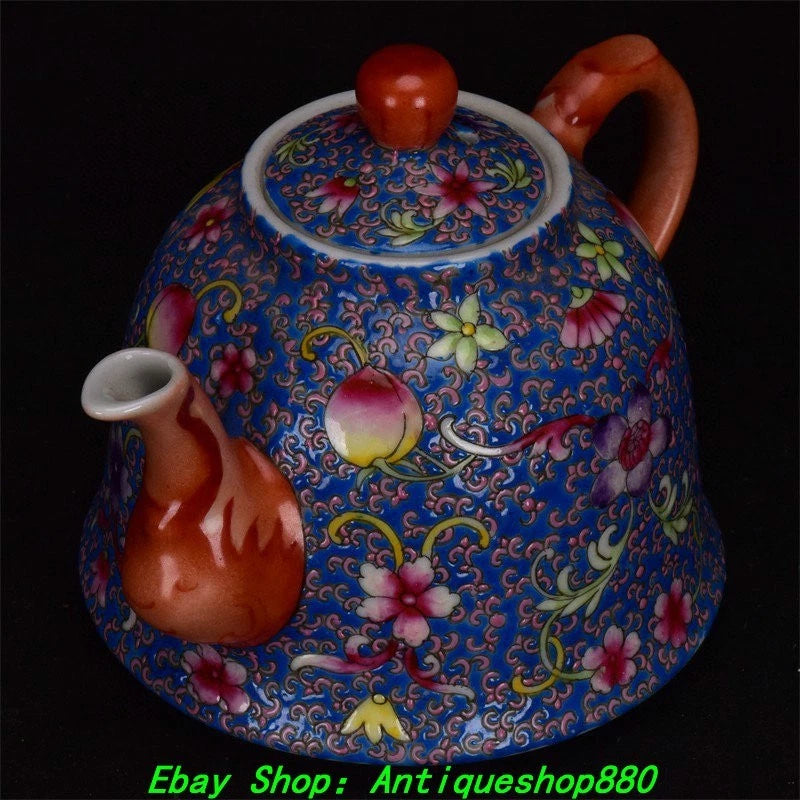 5.9''Qing Qinalong Marked Enamel Colour Porcelain Peach Wine Tea Pot Flagon