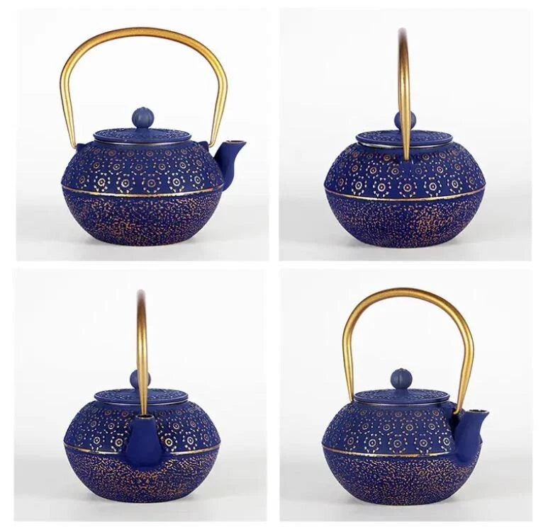 Pretty Japanese style cast iron teapot 1L capacity with tea strainer and enamel