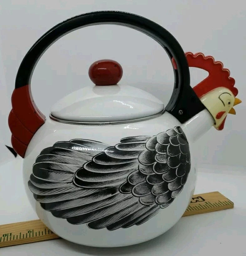 M. Kamenstein, Inc 1986 Enamel Rooster/Chicken Teapot Tea Kettle