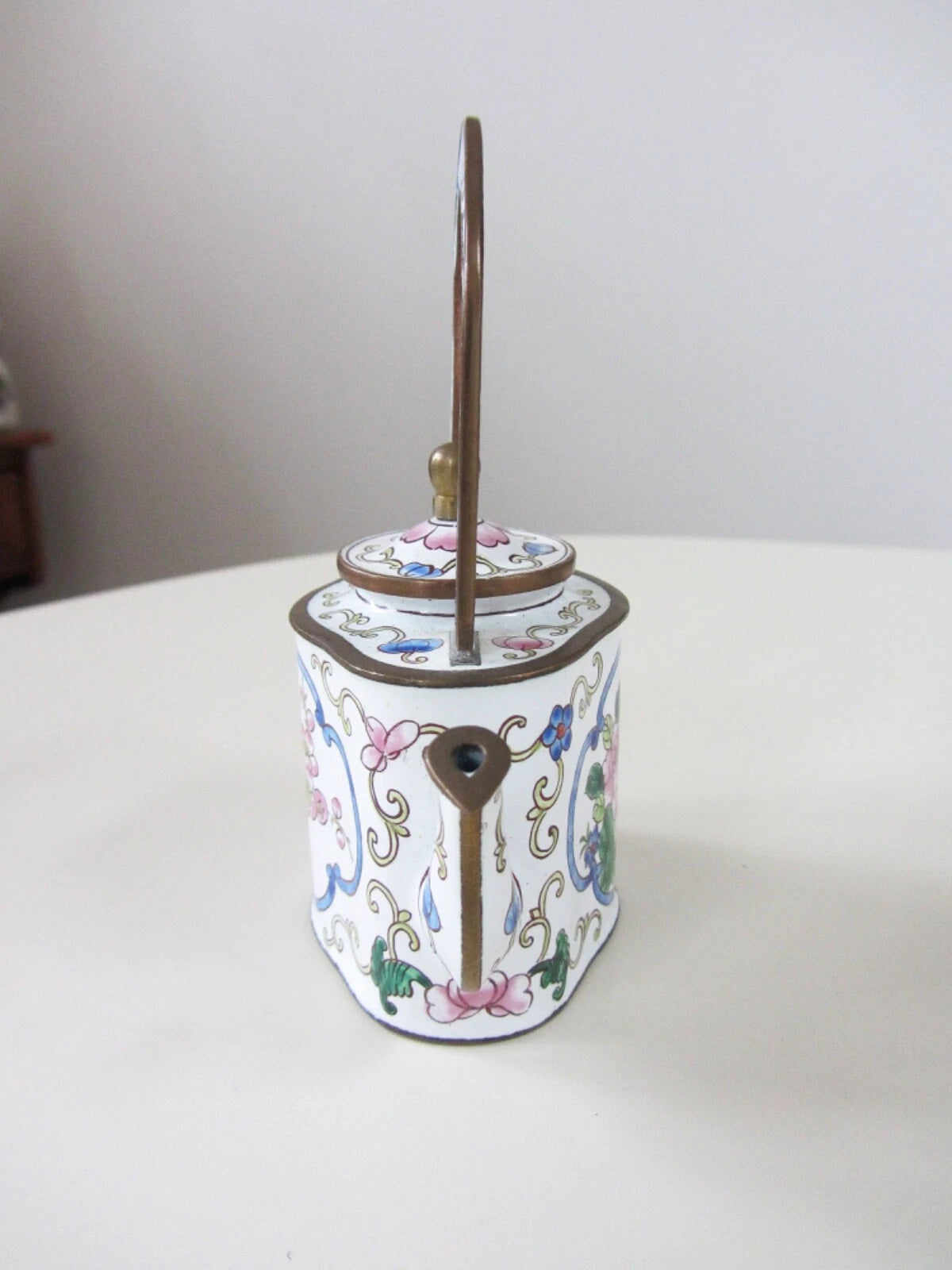 Kelvin Chen Enamel Miniature Teapot No. 868 Floral Roses Tall Handle