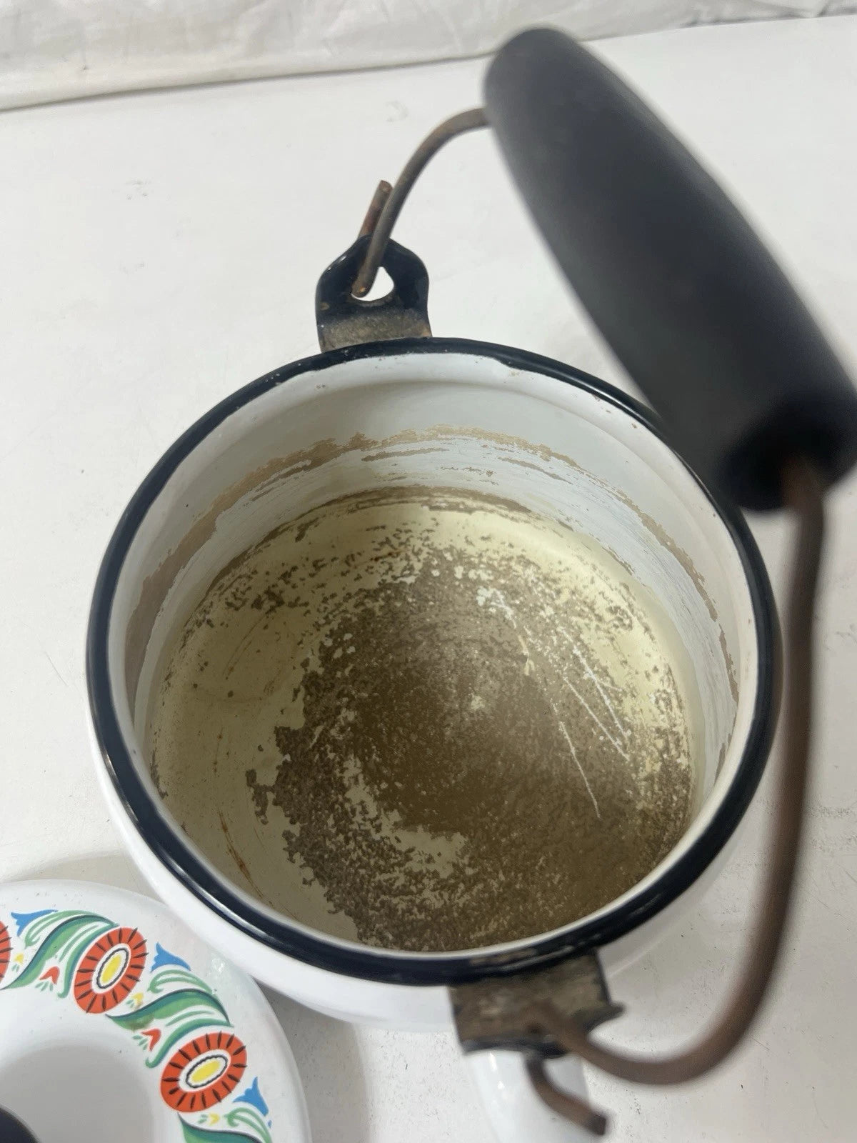 Swedish Folk ArtVINTAGE ENAMEL TEAPOT KETTLE ENAMELWARE script