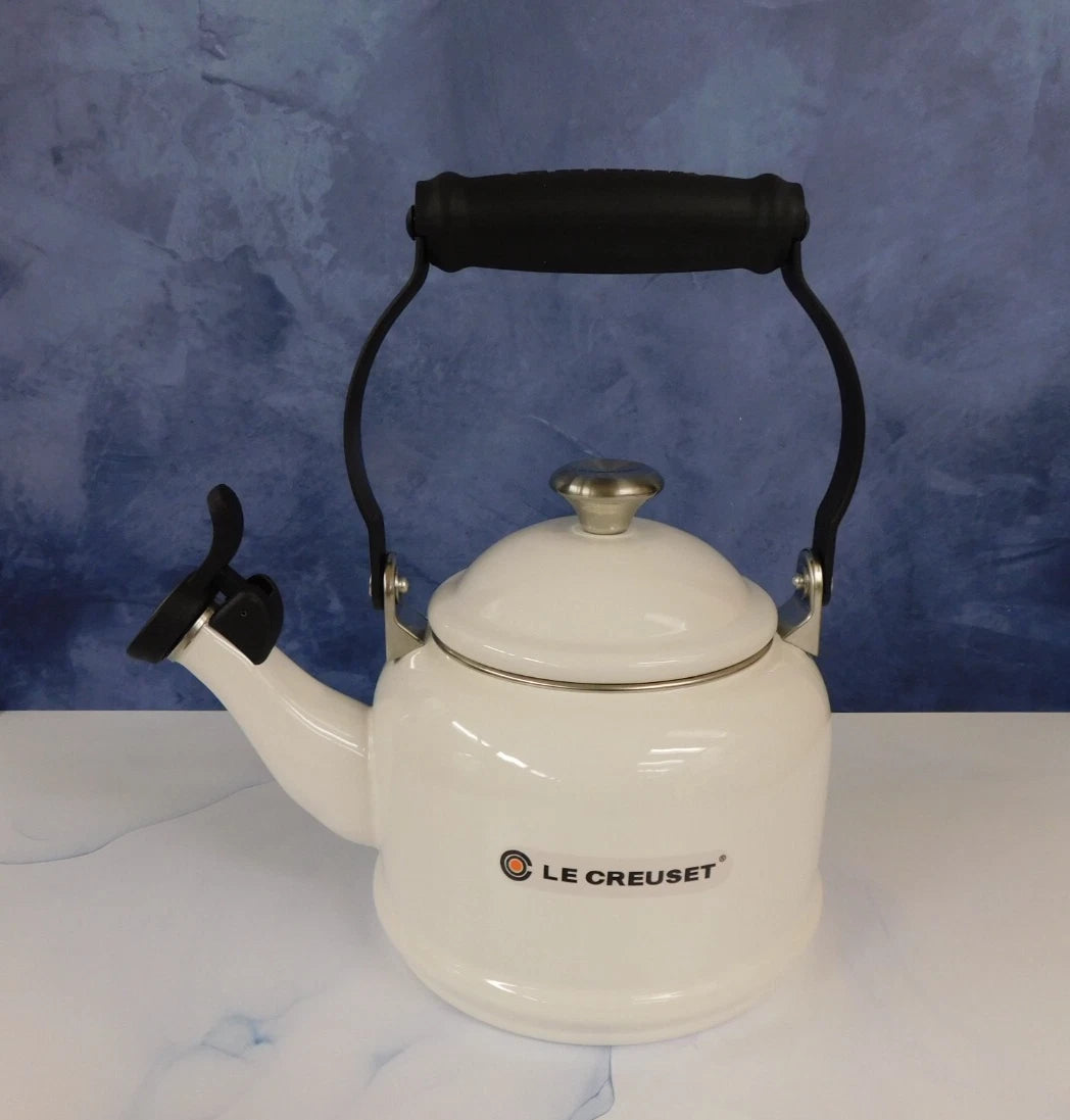 Le Creuset Enamel on Steel 1.25 Quart Demi Tea Kettle, White- New