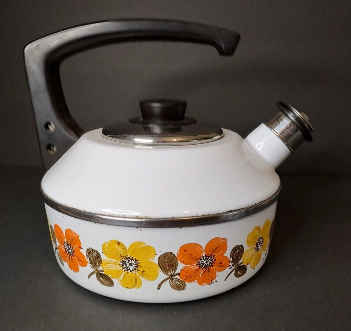 Austria Email Primavera Enamel Whistling Tea Kettle Retro Floral Vintage