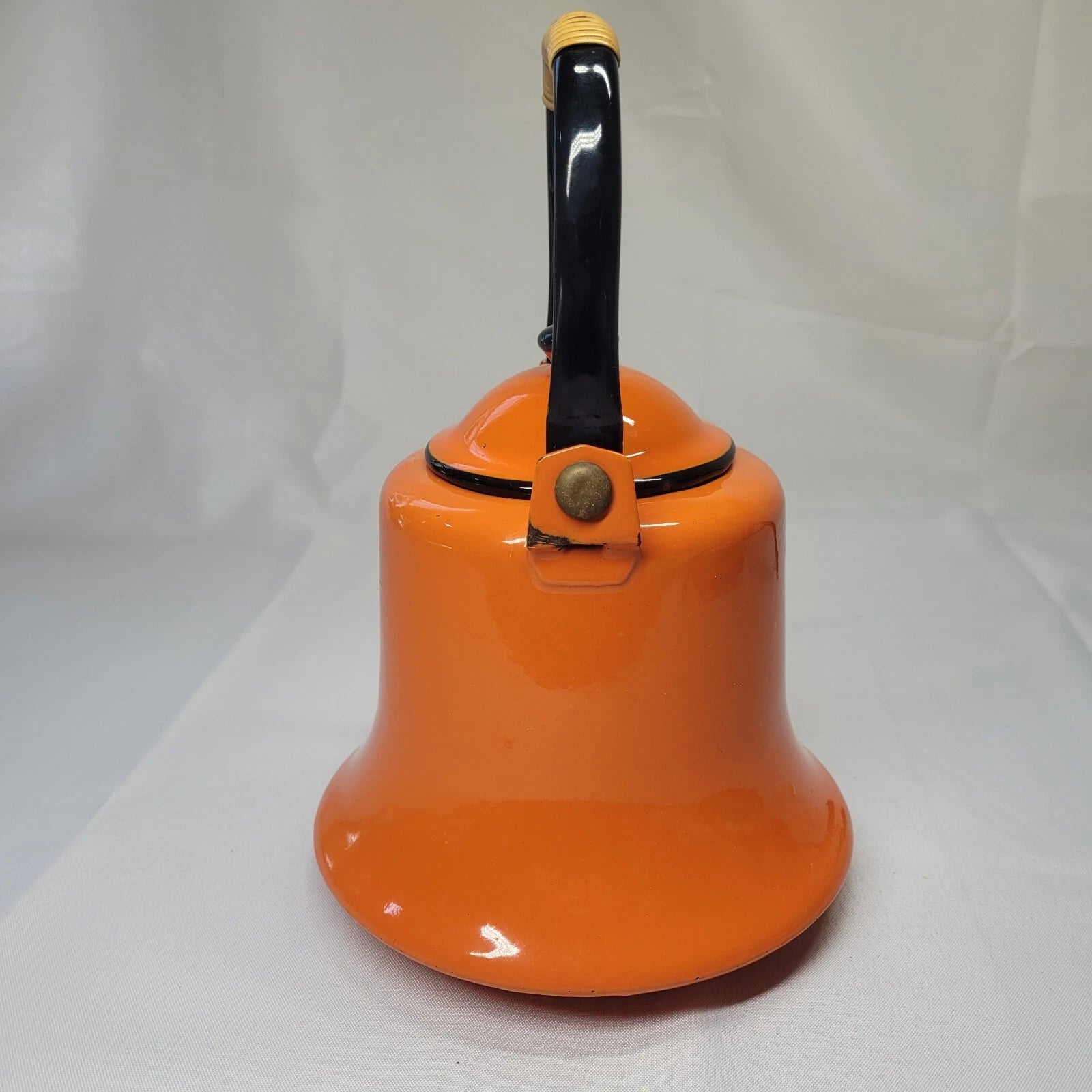 Vintage MCM Orange Black Baked Enamelware Tea Pot Kettle Japan Mod Kitchen