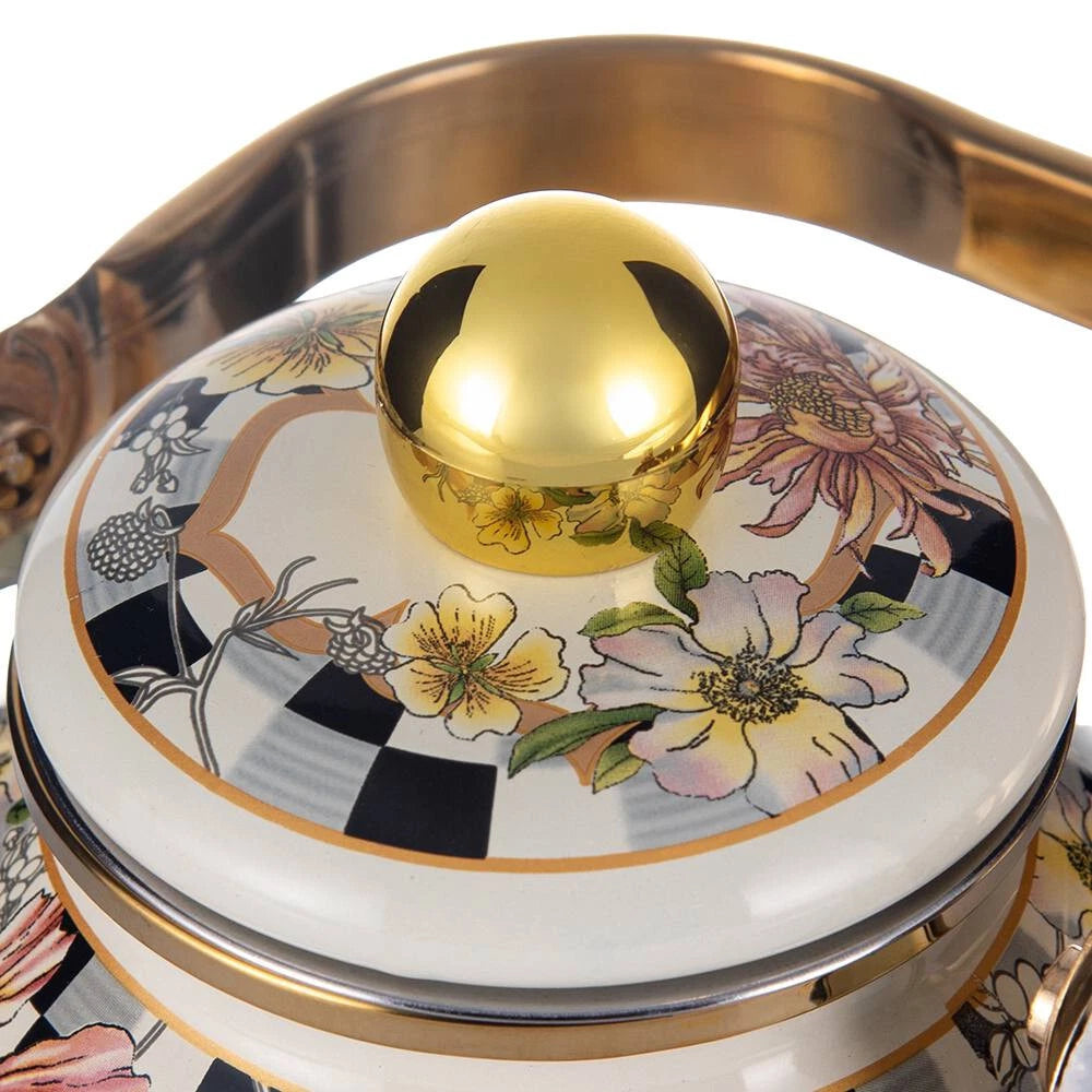 Enameled Flower Garden Tea Pot Kettle Floral Teapot with Infuser 1.2L