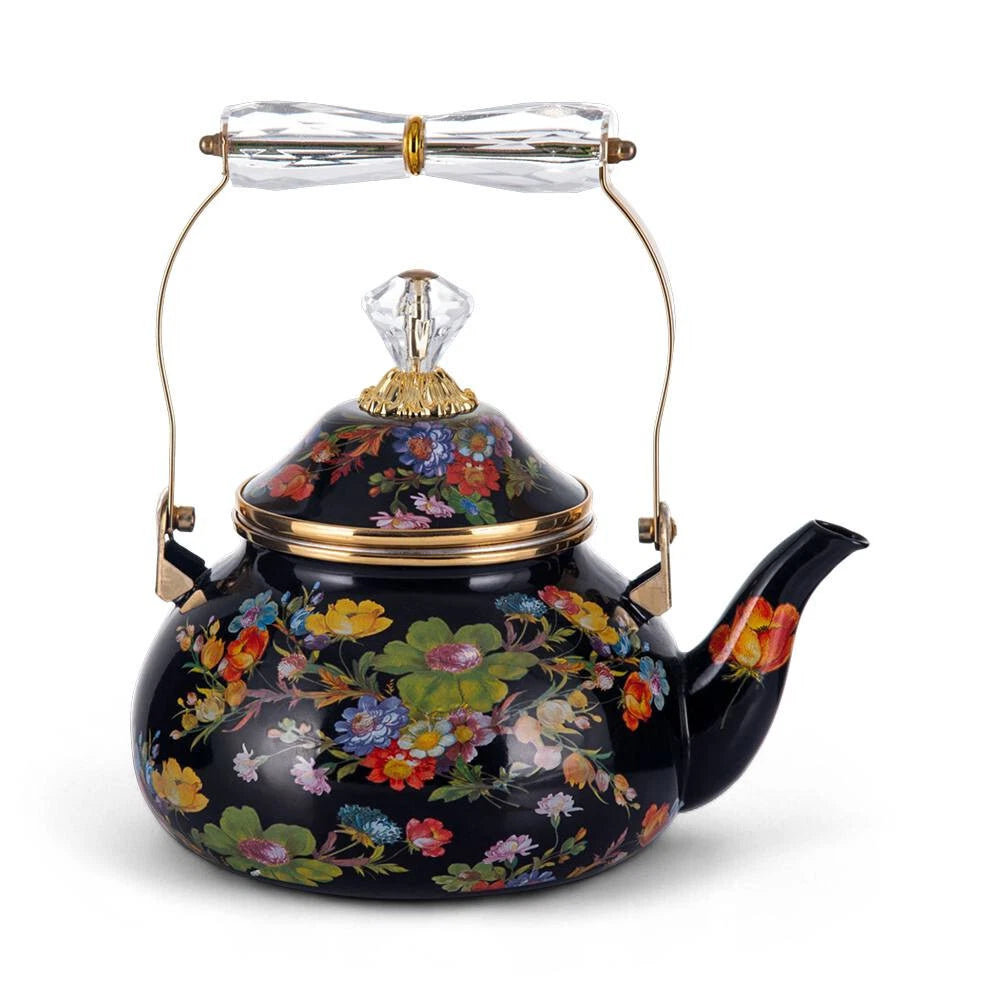Floral Teapot with Infuser Enamel Flower Garden Perfect for  Tea & Coffee 2.5L
