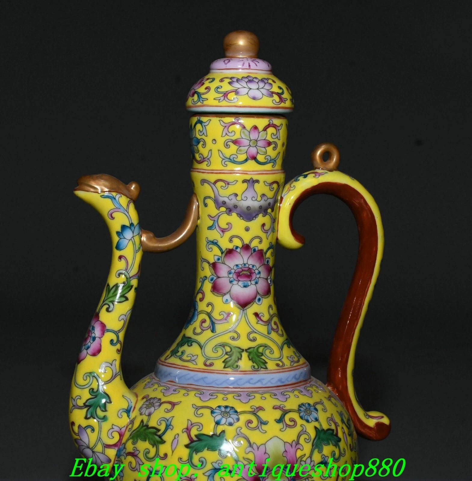 9.8''Qing Yongzheng Enamel Colour Porcelain Gilt Portable Wine Tea Pot Flagon