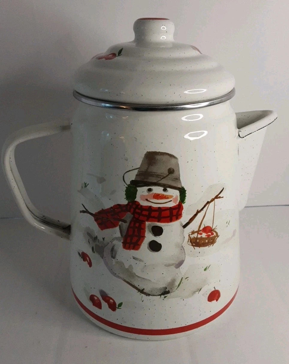 Enamelware Coffee Cocoa tea Pot Mitford Jan Karon Hallmark 8.5 " Tall  Holidays