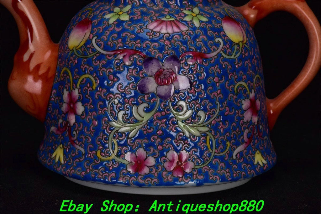 5.9''Qing Qinalong Marked Enamel Colour Porcelain Peach Wine Tea Pot Flagon