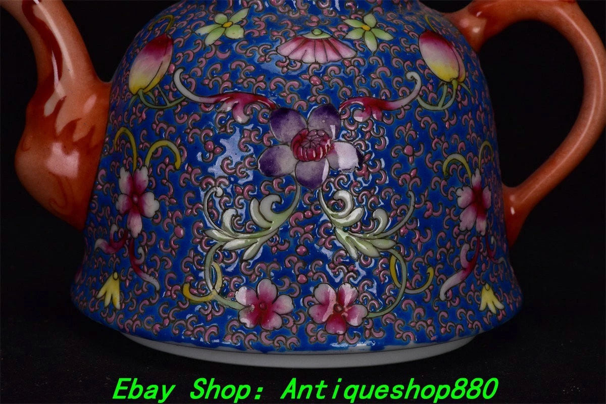 5.9''Qing Qinalong Marked Enamel Colour Porcelain Peach Wine Tea Pot Flagon