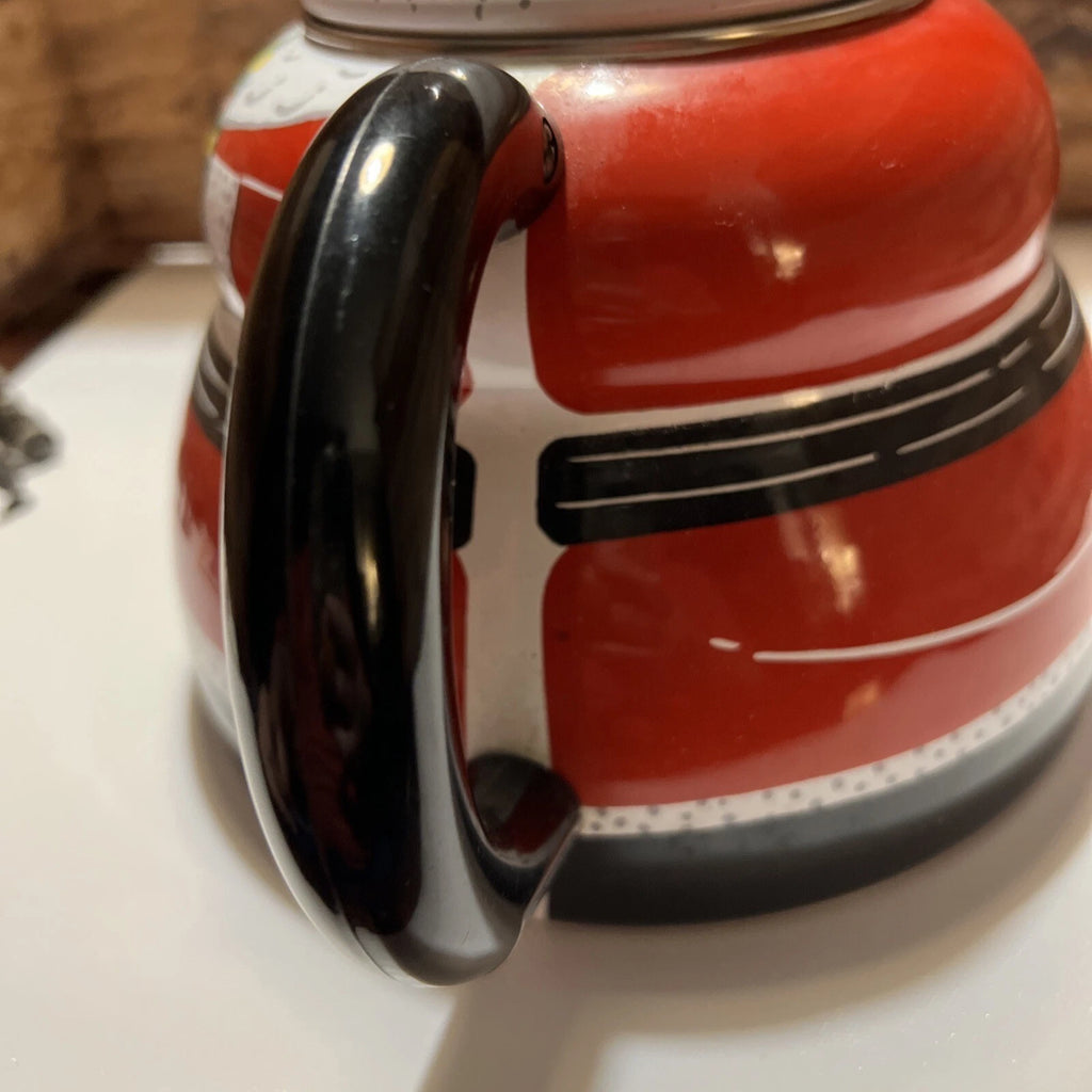 ROSHKO PORCELAIN Enamel on Steel Santa StoveTop Whistle Kettle Pot 3QT Christmas