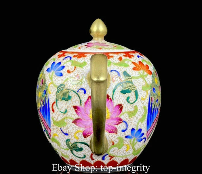5" Marked Old China Enamel Porcelain Gilt Phoenix Peacock Teapot Teakettle