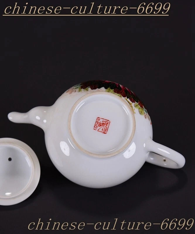 5.6" Old Chinese Dynasty enamel porcelain Luck flowers Wine Tea Pot Flagon